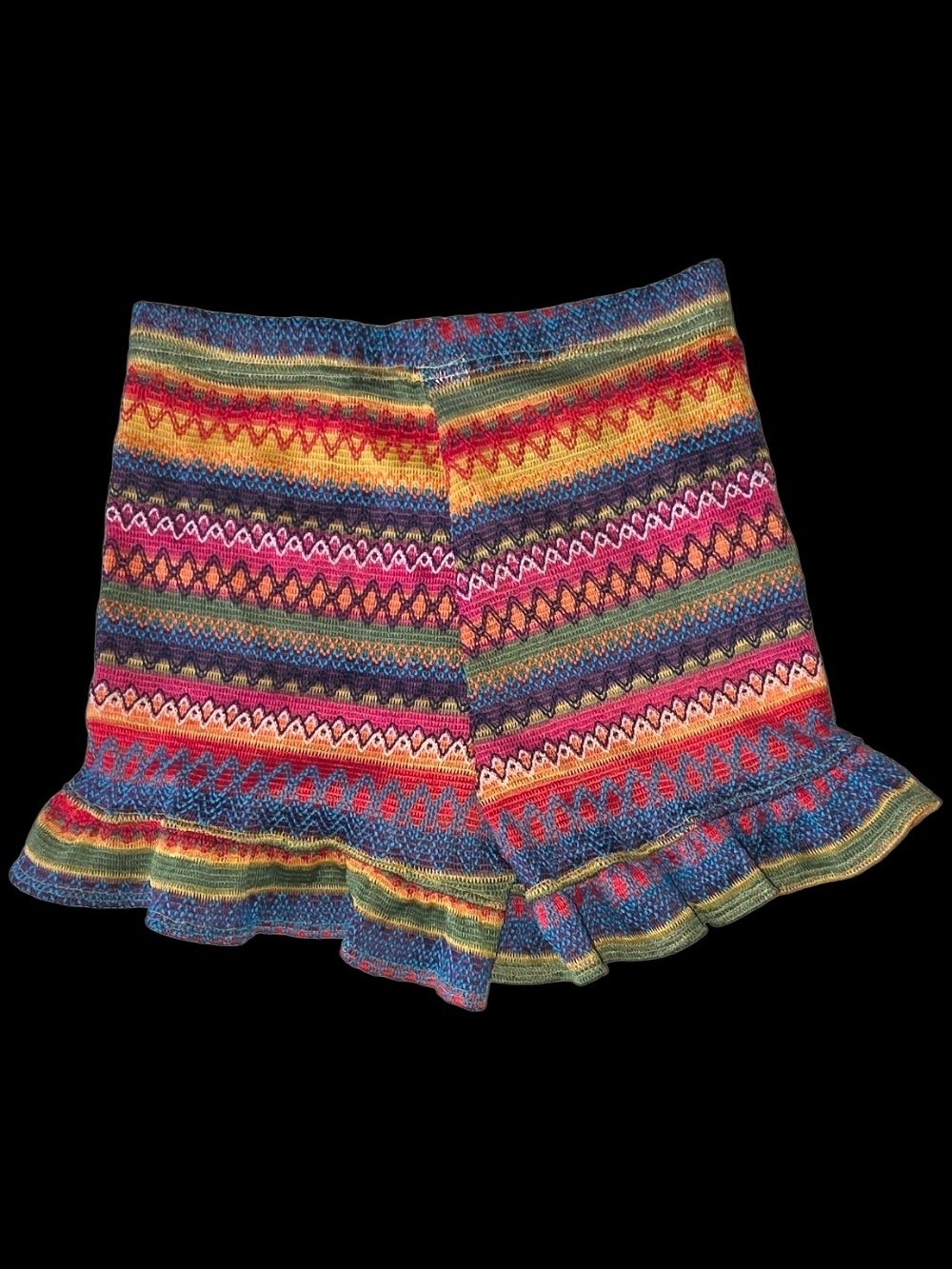 Bohemian Knit Ruffle Hem Shorts - Multicolor Stripe (Size Medium)